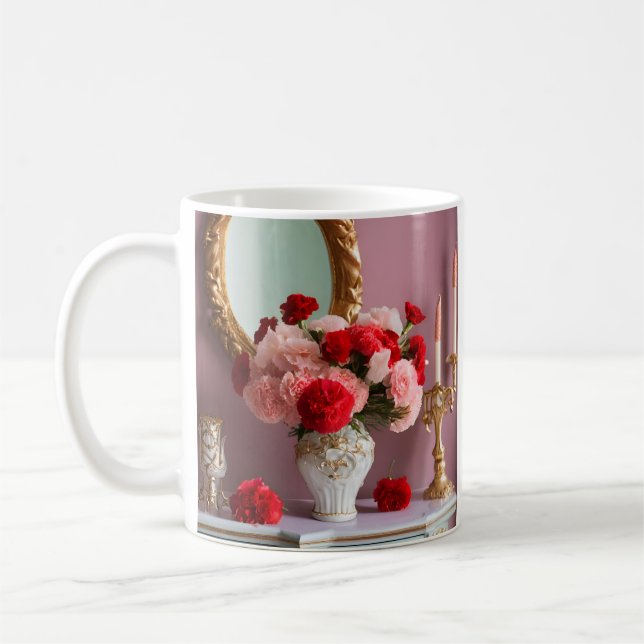 Red Roses with Mirror, Romance Coffee Mug (Left)