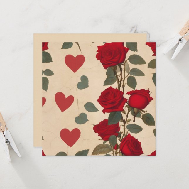 Red Roses with Valentine Hearts Pattern Romantic (Front/Back In Situ)