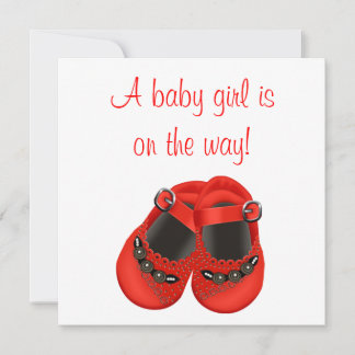 Red Rosettes Baby Shoes Red Baby Girl Shower Invitation