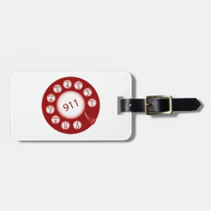 Red Rotary Phone Dial 911 Emergency Number Luggage Tag