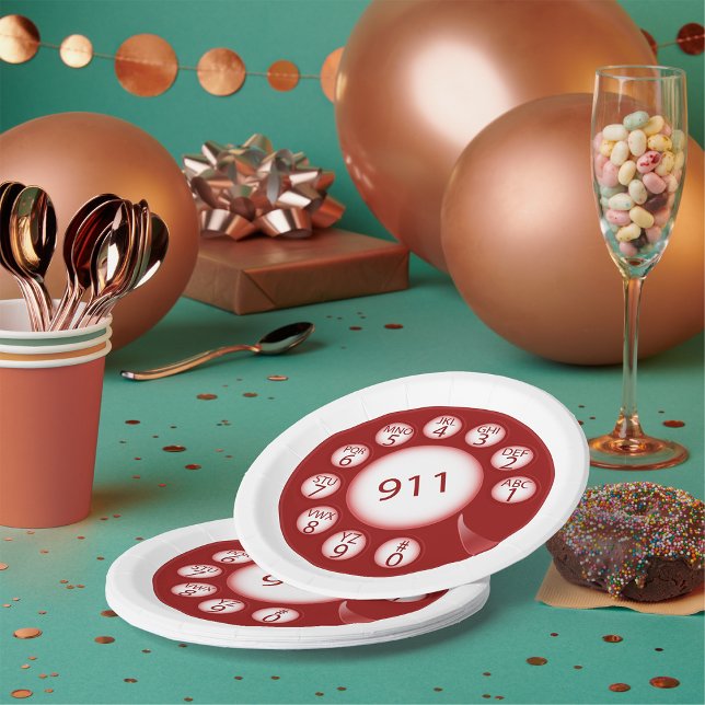 Red Rotary Phone Dial 911 Emergency Number Paper Plate (Creator Uploaded)
