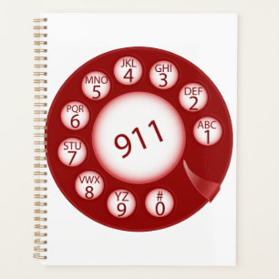 Red Rotary Phone Dial 911 Emergency Number Planner