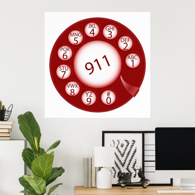 Red Rotary Phone Dial 911 Emergency Number Poster (Creator Uploaded)