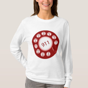 Red Rotary Phone Dial 911 Emergency Number T-Shirt