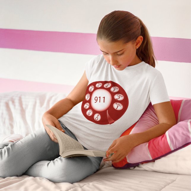 Red Rotary Phone Dial 911 Emergency Number T-Shirt (Creator Uploaded)