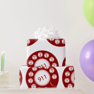Red Rotary Phone Dial 911 Emergency Number Wrapping Paper