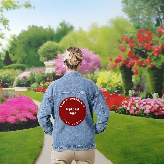 Red Round Business Brand on Women's Denim Jacket (Red round business brand on women's denim jacket.)