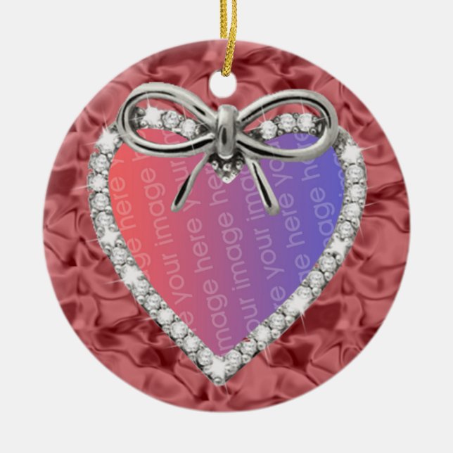 Red Round Diamond Heart Frame Ornament (Front)