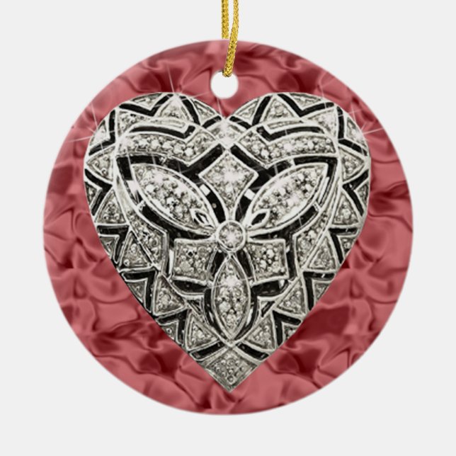 Red Round Elegant Designer Heart Ornament (Front)
