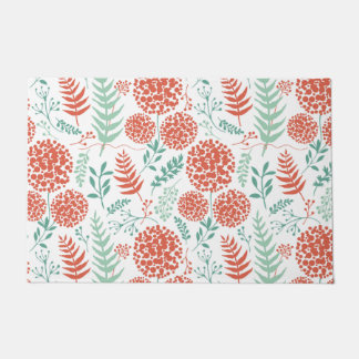 Red round flowers green leaves pattern doormat