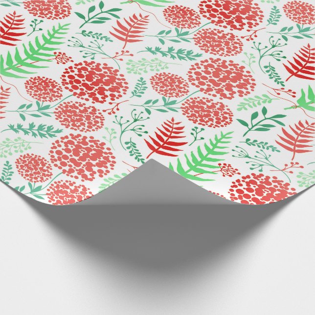 Red round flowers green leaves pattern wrapping paper (Corner)