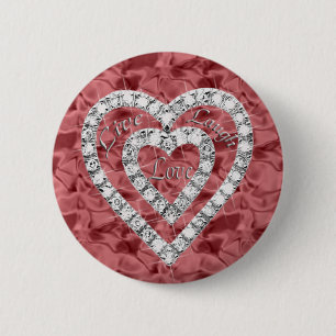 Red Round Live Laugh Love Diamond Heart Button