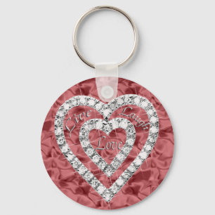 Red Round Live Laugh Love Diamond Heart Keychain