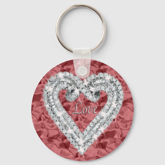 Red Round Love Diamond Heart Keychain (Front)