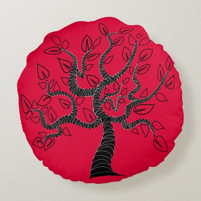 Red Round Pillow Tree of Life - Choose Colours (Back)