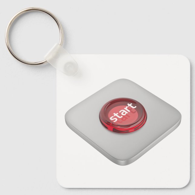 Red round start button key ring (Front)