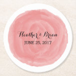 Red Round Watercolor Wedding Paper Coasters<br><div class="desc">Trendy and stylish Watercolor Wedding Paper Coasters with a circle brushed watercolor look red background. These elegant and modern coasters are easy to customise with your wedding details. For more customisation options,  click on the Customise It button.</div>