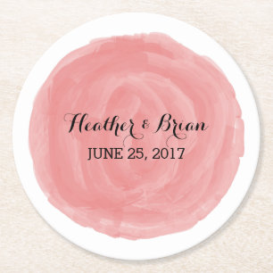 Red Round Watercolor Wedding Paper Coasters