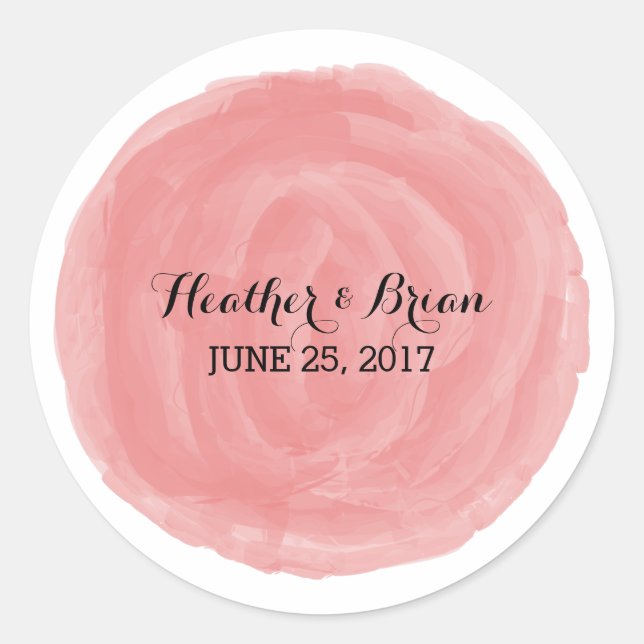 Red Round Watercolor Wedding Stickers (Front)