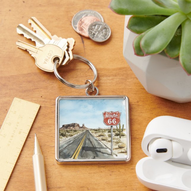 Red Route 66 Sign Key Ring (Desk)