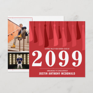 Red Row of Tassels Two-Photo Graduation Invitation