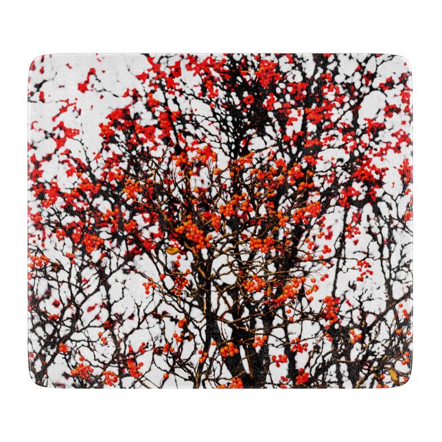 Red rowan fruits or ash berries cutting board (Front)