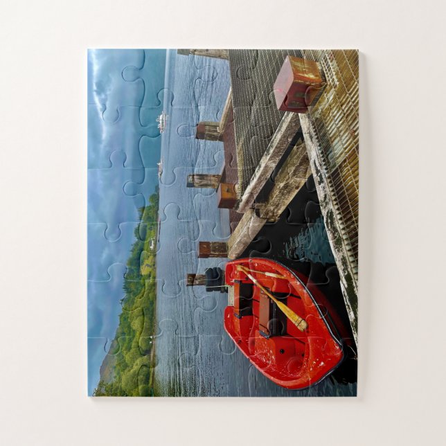 Red Rowboat at Glasgow Quiet Dock Jigsaw Puzzle (Vertical)