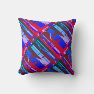 Red Royal Blue Aqua Pink Diagonal Southwest Look Cushion