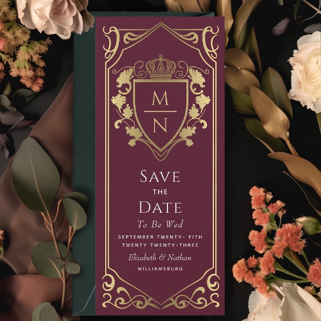 Red Royal Fantasy Monogram Save the Date Invitation (Creator Uploaded)