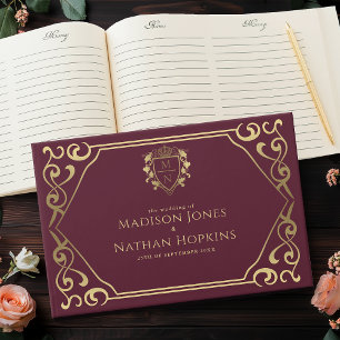 Red Royal Fantasy Monogram Wedding Guest Book