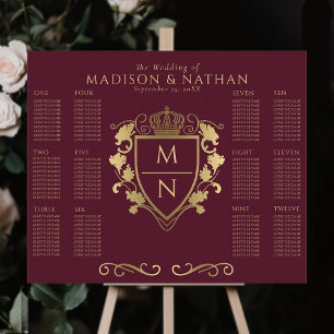 Red Royal Fantasy Monogram Wedding Seating Poster