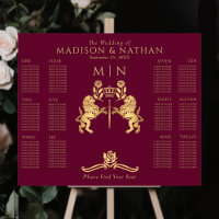 Red Royal Lion Gold Wedding Seating Chart