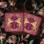 Red Royal Lion Mediaeval Sword Wedding Square Paper Coaster<br><div class="desc">Add royal charm to your tablescape! These custom wedding coasters feature a majestic lion and floral design with your names and monogram, all in luxurious gold against a red background. Perfect for a mediaeval fantasy celebration with timeless elegance! The gold featured on this item is NOT real foil and is...</div>