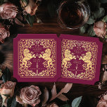 Red Royal Lion Mediaeval Sword Wedding Ticket Paper Coaster<br><div class="desc">Add royal charm to your tablescape! These custom wedding coasters feature a majestic lion and floral design with your names and monogram, all in luxurious gold against a red background. Perfect for a mediaeval fantasy celebration with timeless elegance! The gold featured on this item is NOT real foil and is...</div>