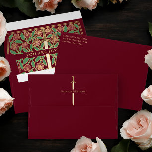 Red Royal Mediaeval Gold Floral Sword Wedding Envelope