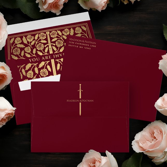 Red Royal Mediaeval Gold Sword Wedding Envelope (Creator Uploaded)