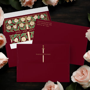 Red Royal Mediaeval Gold White Floral Sword Weddin Envelope