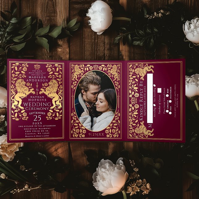 Red Royal Mediaeval Lion Wedding Tri-Fold (Creator Uploaded)