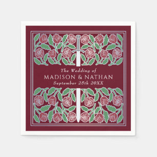 Red Royal Mediaeval Silver Floral Sword Wedding Napkin