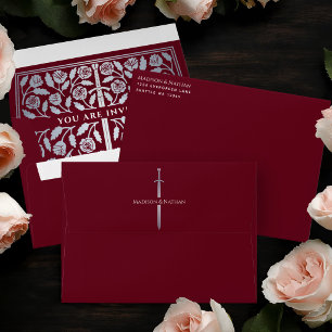 Red Royal Mediaeval Silver Sword Wedding Envelope