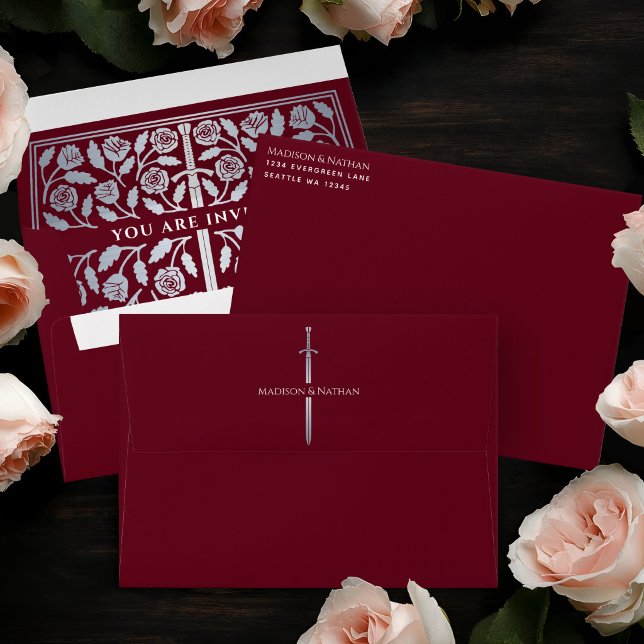 Red Royal Mediaeval Silver Sword Wedding Envelope (Creator Uploaded)
