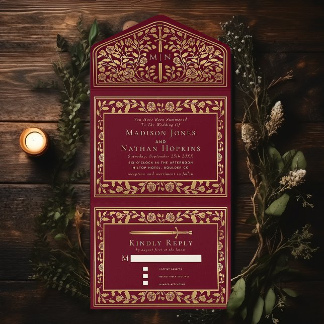 Red Royal Mediaeval Sword Wedding  All In One Invitation (Creator Uploaded)