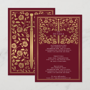 Red Royal Mediaeval Sword Wedding Details  Enclosure Card