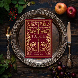 Red Royal Mediaeval Sword Wedding Table Number