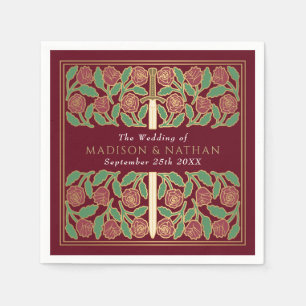 Red Royal Medieval Gold Floral Sword Wedding Napkin
