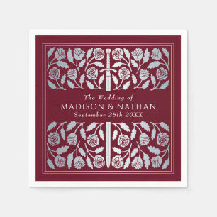 Red Royal Medieval Silver Sword Wedding Napkin