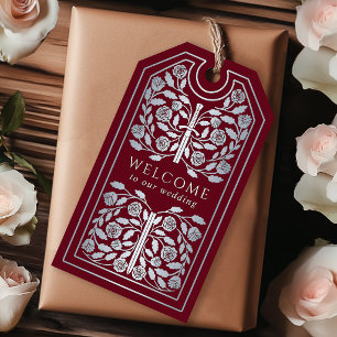 Red Royal Medieval Silver Sword Wedding Welcome Gift Tags