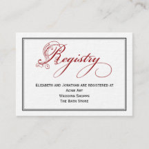 Red Royal Script Calligraphy Wedding Registry Card