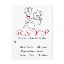 Red RSVP Bride & Groom Black And White Wedding