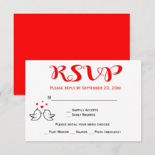 Red RSVP Lovebirds Wedding Engagement Hearts Birds Invitation